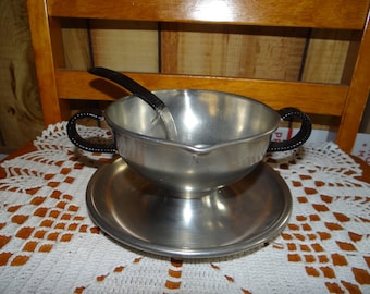Vintage Pewter Gravy Boat with Ladle from Holland.... C&K Company....Lachman and Company