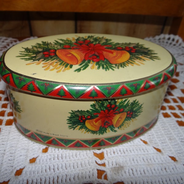 Vintage Oval Meister Tin with Christmas Bells
