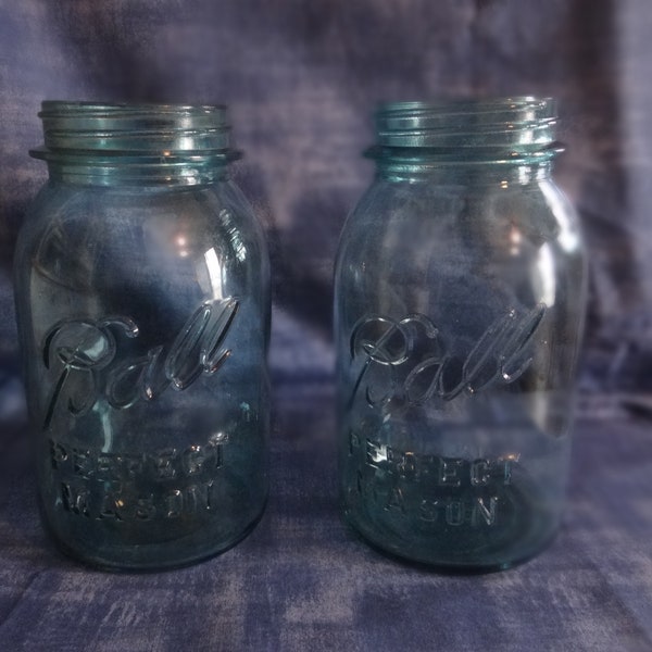 Two Blue Vintage Quart Ball Canning Jars... Price and Shipping are for ONE... Rare #13 and Both in Great Shape..1933-1960