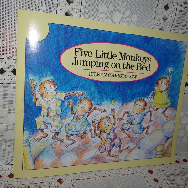 Vintage Children's book by Eileen Christelow, " Five Little Monkeys Jumping On The Bed"