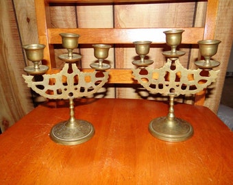 Vintage Brass Menorah Candle Holders...Price and Shipping are for Both