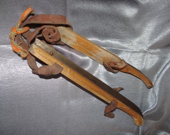 Vintage Wood and leather Ice Skates..Please Read Description