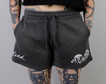 Mushroom Garden Womens Shorts Tattoo Inspired Graphic Fleece Loungewear