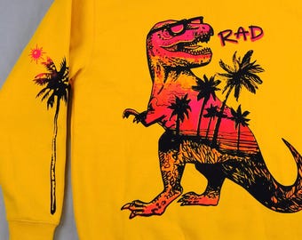 Rad Dinosaur Printed Hoodie: One of a Kind Size Large