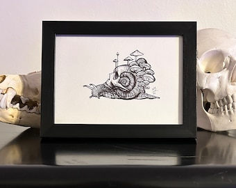 Mushroom Skull Snail Original Drawing