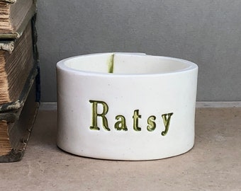 Ratsy Rat Bowl. Very Small Bowl For Very Small Companions. Rat Dish.  With Green Letters.