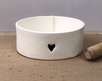 Heart Dish.  Approximately 5” Diameter Bowl For A Small Friend.  With A Black Heart.