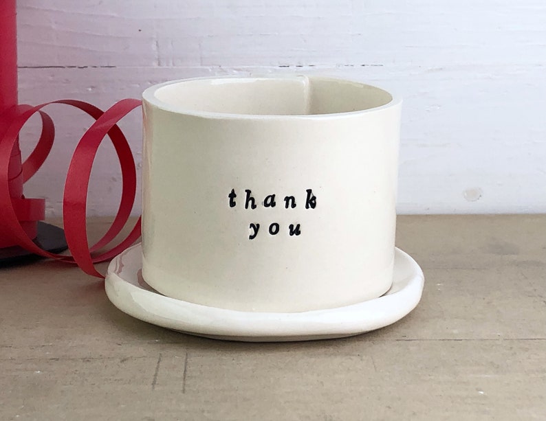 Thank You Cup And Saucer. Hand-Built Ceramic Cup With Drainage Holes And Matching Saucer. Thank You Gift. image 2