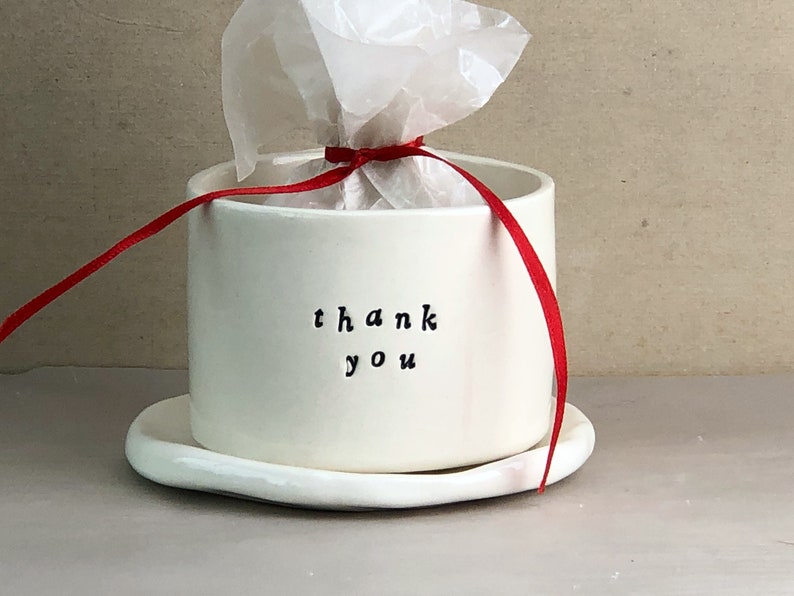 Thank You Cup And Saucer. Hand-Built Ceramic Cup With Drainage Holes And Matching Saucer. Thank You Gift. image 1