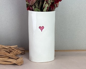 Heart Vase. Ceramic Vase. Flower Vessel. With A Pink Heart. A Kind Place For Flowers.
