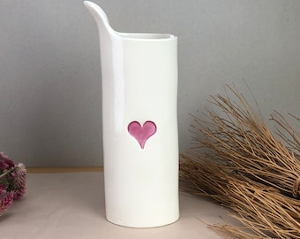 SALE. Heart Pourer. 9 1/2" Tall Ceramic Creamer. Flower Vessel.  Sale, Second, Please See Note.