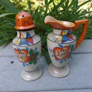 Vintage Porcelain Sugar Shaker Creamer Set Hand-painted Lusterware Muffineer Set
