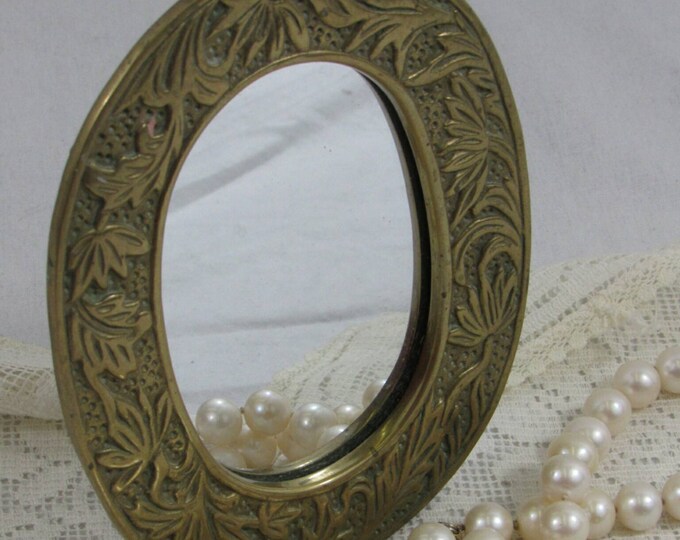 Vintage Brass Standing Mirror Art Nouveau Style Round Mirror Etsy