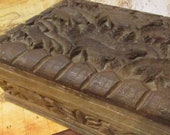 Vintage Hand Carved Primitive Wooden Box Wood Box Animals Woodland Collectible Storage Box