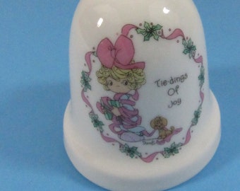 Vintage Precious Moments 1994 Porcelain Christmas Ornament Keepsake Collectible Holiday Bell Ornament Tidings of Joy Enesco