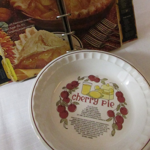 Vintage Ceramic CHERRY PIE Recipe Baking Dish Hankook Korea