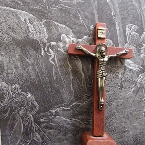 Vintage Miniature Wooden Crucifix Jesus Cross Religious Alter Prayer Room Relic