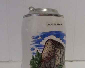 Vintage Lidded Beer Stein Tankard St Juilian German Souvenir Patron Saint Hunters