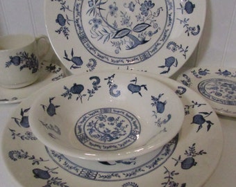 Vintage Blue White Transfer-ware Dinnerware Mix Match EACH USA Chinoiserie Blue Plate Special Like Spring Onion Blue Bonnet Danube Willow