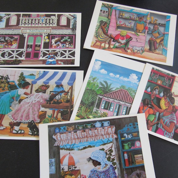 Vintage Caribbean Art Postcards St. Marten, Netherlands Antilles EACH Souvenir Postcard