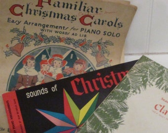 Vintage Piano Christmas Sheet Music Books Christmas Carols Beginner's Piano Book Paper Ephemera EACH Clavier Vintage Holiday Music Magazine