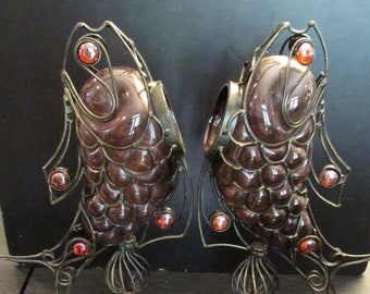 Vintage Fish Metal Votive Candle Holders Pair