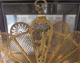 Antique Brass Peacock Fan Fireplace Screen Peacock Screen RARE Traditional Home Decor