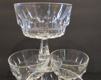 Vintage Pressed Glass Coupe Glasses Champagne Coupes Craft Cocktails Retro Bar SET OF 4