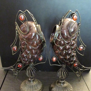Vintage Fish Metal Votive Candle Holders Pair