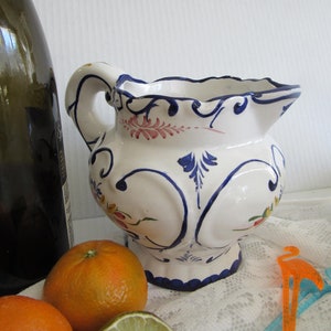 Vintage Hand Painted Pitcher Portugal Sangria Floral Pitcher Display