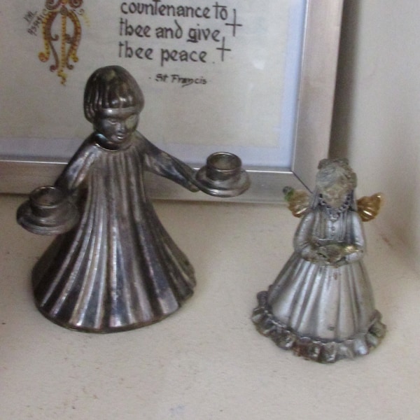 Vintage Silverplate Choir Boy Candle Holder OR Angel With Bird Prayer Room Prayer Alter In Remembrance Italy