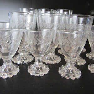 Vintage Anchor Hocking Etched Laurel BERWICK Boopie Beaded Base Glassware sold in Sets Various Sizes