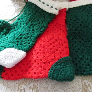 Vintage Handcrafted Crochet Christmas Stockings Mid Century Crafting  Christmas Booty Holiday Decor/Traditions