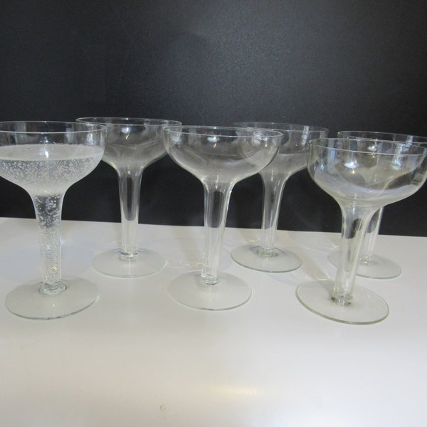 Vintage Hand Blown Hollow Stem Champagne Glasses RARE MCM Mixed Sets of 2 or 4 or 6 Craft Cocktails Cordials