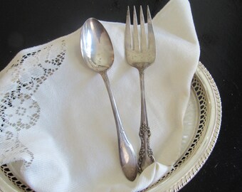UTENSILIOS PARA SERVIR DE PLATA ANTIGUOS Juego de 2 Tenedores para Carne con Diseño Mixto Cucharas para Servir