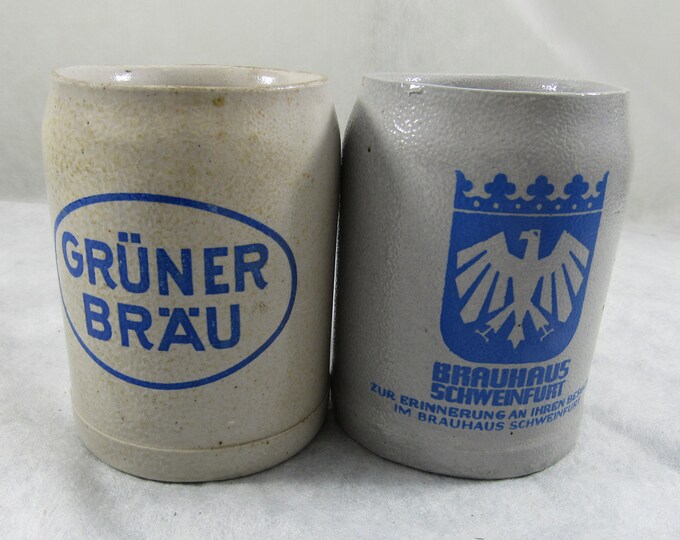 Vintage German Stoneware Beer Mugs Brauhaus Schweinfurt Gruner Etsy