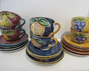 Vintage Alcobaca Portugal Breafast/Lunch Set of 3 Pieces Fruit Pattern