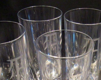 Vintage Etched Monogrammed Glassware Tall Tumblers Initial A Glasses Letter A Monogrammed Glassware Heavy Glass Set of 6