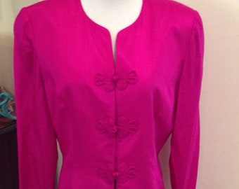 Traje de seda vintage Adrianna Papell magenta, botones Brandebourg, talla 10