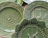 Vintage Green Majolica Plate Bordallo Pinneiro Portugal Art Pottery Collectible EACH