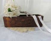 Primitive Wooden Box Sewing Machine Drawer Veneer Medallion Design Victorian Box Wedding Home Decor Rounded Corners