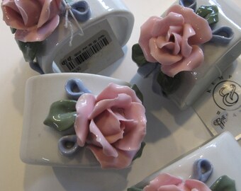 Vintage Porcelain Rose Floral Napkin Rings Set of 4