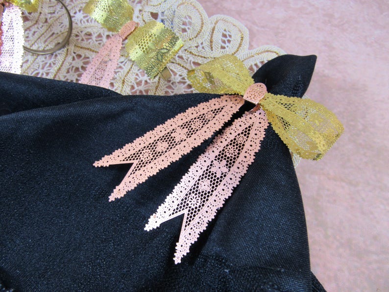 Vintage Gold Rose Gold Filligree Napkin Rings Bow Napkin Rings Set of 4