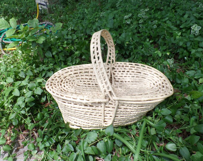 Vintage Straw Picnic Basket Craft Basket Grocery Tote Storage Etsy