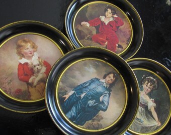 Vintage Tin Tray Wall Hanging, Old Masters Art