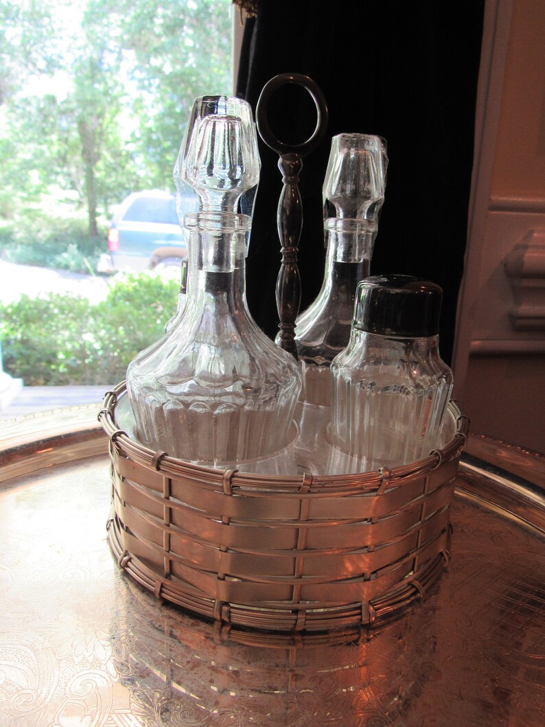 Vintage Silverplate Cruet Set Caddy Salad Condiment Set Buffet Etsy