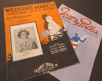 Antique Piano Sheet Music WEDDING MARCH or Vict'ry POLKA Each Frameable Paper Ephemera