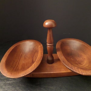 Vintage Wooden Serving Bowl Dual Bowl Mid Century 画像 5