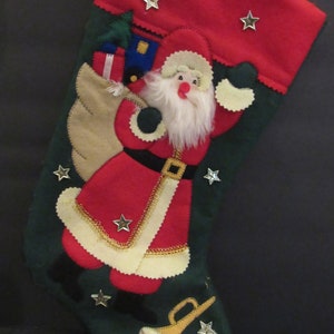 Vintage Applique Santa Stocking OOAK Circa 1950&#39;s
