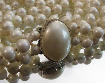 Vintage Richelieu Simulated 4 Strand Pearl Necklace 4 Strand Hand Knotted French Baroque Style 1960's Couture Graduated Bibb Style